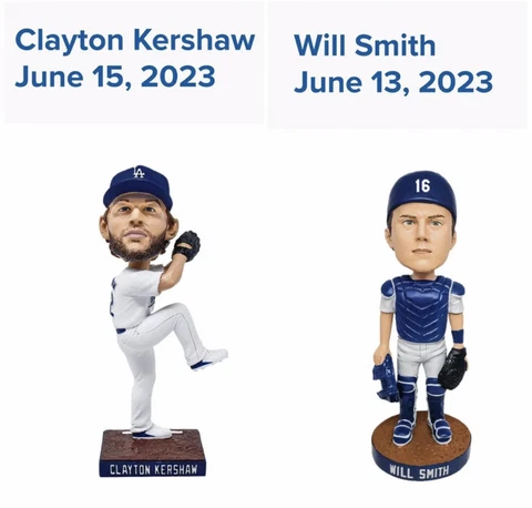 2023 Lot Clayton Kershaw Will + Smith Bobblehead Los Angeles Dodgers SGA 6/13/23 Cover