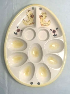 Egg Shaped Deviled Egg Plate Vintage Davar Ceramic Easter Chicks Japan P1 - Picture 1 of 8