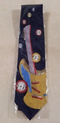 Renacimiento Hecho a Mano Seda Brocado 56" GUITARRA Y NOTAS Corbata Azul - NUEVO Foto 1 de 3