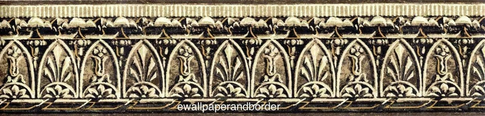 Borde de papel tapiz moldeado arquitectónico arco crema negro victoriano Raymond Waites Foto 1 de 2