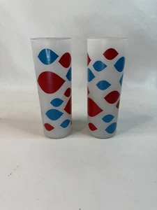 2er Set Vintage Dairy Queen Hiball Mid Century Modern Matt Rot Blau Gläser - Bild 1 von 6