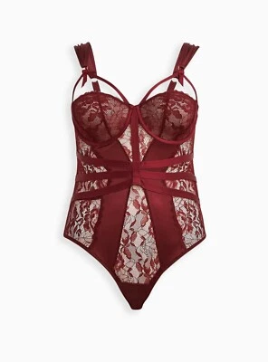 Body Torrid Curves satinado y encaje 2X granate con tiras con aros ajuste descarado nuevo Foto 1 de 4