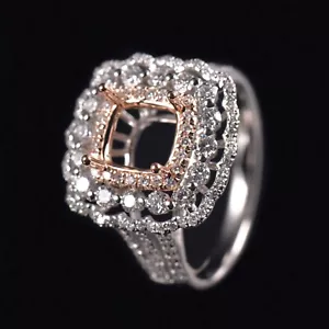Custom Luxury Cushion 7x7mm Natural Diamond Engagement Ring Semi Mount 14K Gold - Picture 1 of 11