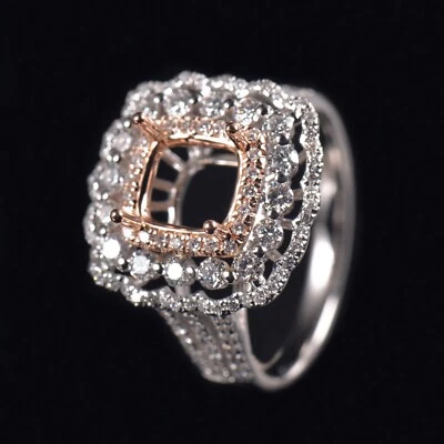 Custom Luxury Cushion 7x7mm Natural Diamond Engagement Ring Semi Mount  14K Gold - Image 1 of 4