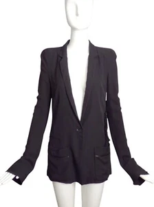 HAIDER ACKERMAN- Black Smocked Silk Blazer, Size 6 - Picture 1 of 5