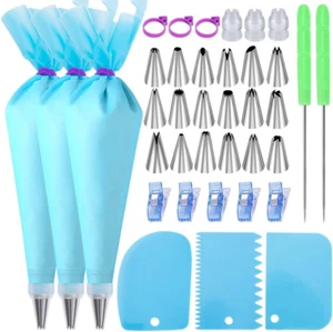 Piping Bags and Tips Set Cake Decorating Kit with 3 Reusable Bag 18 Frosting Tip - Picture 1 of 12