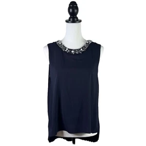 Ann Taylor Blouse S Small Sleeveless Jewel Embellished Pleated Keyhole Back - Picture 1 of 15