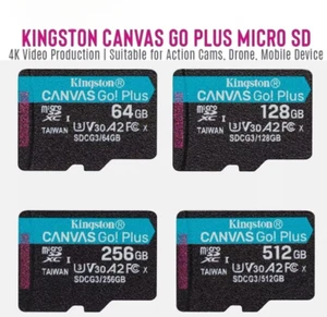 Kingston Canvas Go Plus microSD Memory Card 64GB 128GB 256GB A2 C10 UHS-I U3 AU - Zdjęcie 1 z 15