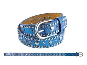 Girls Belt Blue with Heart and Star Studs 75 cm | Women Stud Belt - Picture 1 of 1