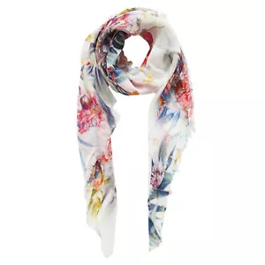 Bufanda de pañuelo colonial inglés azul del Pacífico en multicolor floral y blanco - Imagen 1 de 4