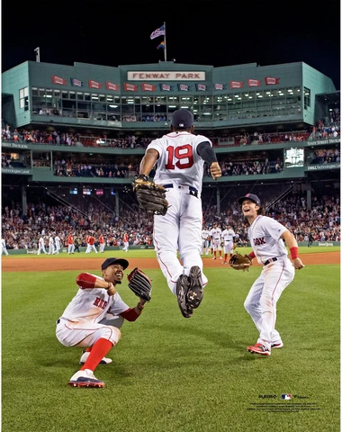Andrew Benintendi Boston Red Sox Unsigned Ski Jump Celebrate with Cover