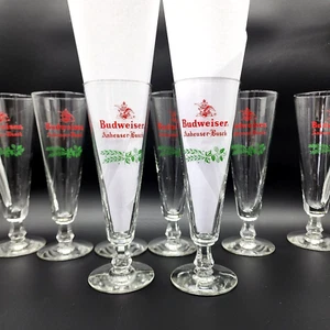 1954 Anheuser Busch Budweiser Logo Christmas Footed Pilsner Glasses set of 8 - Bild 1 von 16