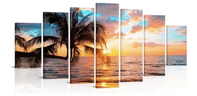 Puesta de sol tropical con palmeras naturaleza vista al cielo 5 piezas panel lienzo arte de pared Foto 1 de 4