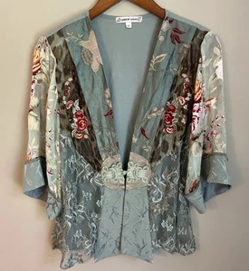 VTG Spencer Alexis Y2K Mixed Silk Velvet Floral Lace Boho Kimono Jacket Fairy S - Picture 1 of 11