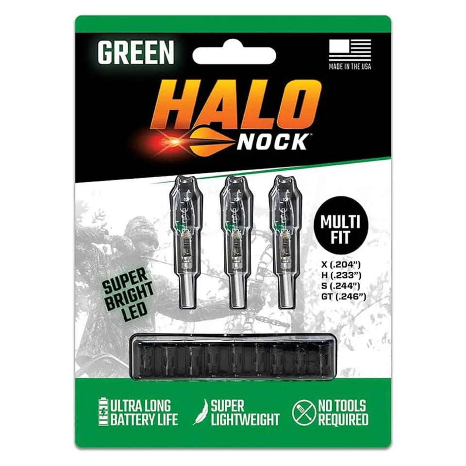 Halo Nocks Lighted Nock UNIVERSAL FIT 3-pack Green - Image 1 of 1