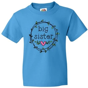 Inktastic Big Sister Leaves, Circle, Heart Youth T-Shirt Siblings Sisters Girl - Picture 1 of 7
