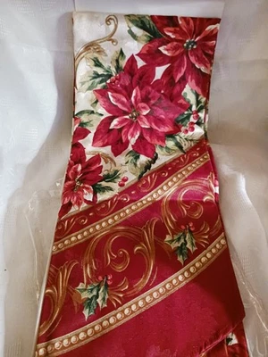 Holiday Time DAMASK Poinsettia Tablecloth 60 x 84 Oval Christmas NEW - Image 1 of 4