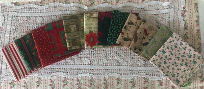 Christmas Fabric Collection Angels Gold Stars Holly Quilting Sewing Studio - Image 1 of 4