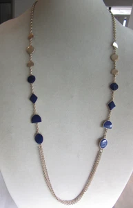 Gold tone Navy blue enameled geometric linked necklace -34" long - Picture 1 of 7