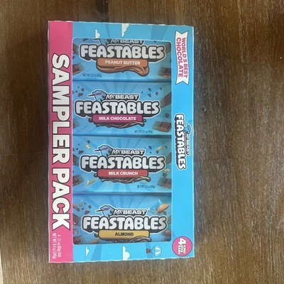 Mr. Beast Feastables Sampler Pack 4 King Size Milk Chocolate Candy Bars