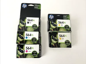 5 HP GENUINE 564XL COLORs & PHOTO INK Black Cyan Magenta Yellow - Picture 1 of 11