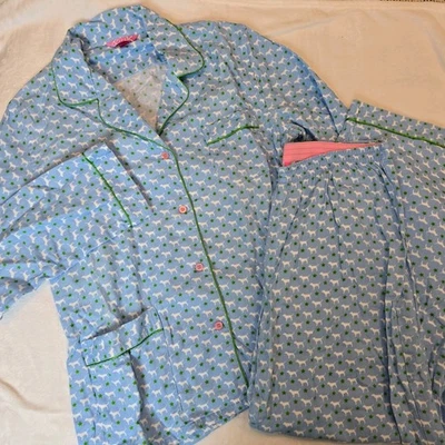 Обниматься в розовый 2 изделия фланель собаки логотип синий и белый пижамы большой - Изображение 1 из 4