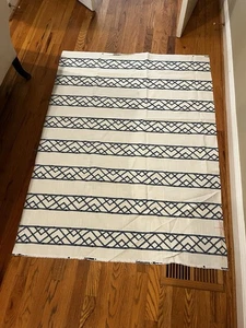Kravet Latticely Ultramarine Fabric, Cut Yards, Blue Bamboo on Fine Ivory Linen - Picture 1 of 7