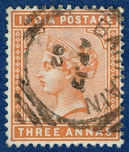 [st1527] INDIA 1892 3a brown orange used in Bahrain (SG Z9a) - Picture 1 of 2