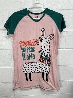 Lazy One Llama Funny Nightshirt Pajama / Pink Green / Women’s S/M - Image 1 of 4