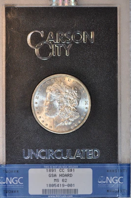 1891 CC  GSA HOARD MS-62 NGC MINT COA NICE BOX FULL HINGE - Image 1 of 3