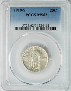 1918-S Standing Liberty Quarter 25c MS62 PCGS 950538-39 - Bild 1 von 5