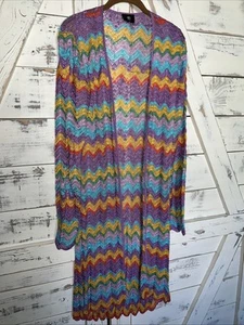 BOGNER NWOT Vintage Duster Long Cardigan Rainbow Chevron 60's Retro Stripe Small - Picture 1 of 13