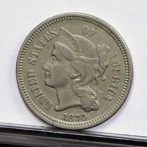 1870 Three Cent Nickel 3CN, Triple Die Obv - XF (#57022-K) - Picture 1 of 15