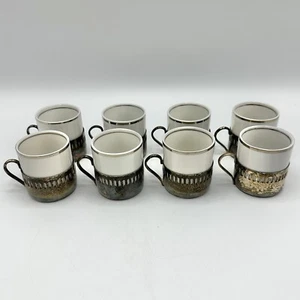 8 Porcelana Veracruz 2 1/4“ Porcelain & Silver Plate Demitasse/Espresso Cups /cb - Picture 1 of 13