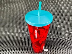 Vaso Starbucks 2017 flores rojas bayas impresión facetada abstracta 24 oz IN7309T - Imagen 1 de 5