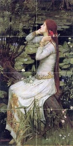 Ophelia girl J. Waterhouse Tile Mural Kitchen Wall Backsplash Art Marble Ceramic - Picture 1 of 5