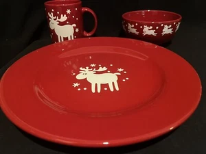 Waechtersbach Red Christmas Willie Moose Dinner Plate Bowl Mug Place Setting - Picture 1 of 16