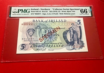 IRELAND NORTHERN COLLECTOR SERIES SPECIMEN 1978 $5 PMG 66 EPQ GEM UNCIRCULATED - Image 1 of 2