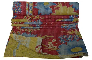 Indische Baumwolle Gudri Vintage Wohndeko Kantha Decke Zwilling Überwurf Blumen - Bild 1 von 5