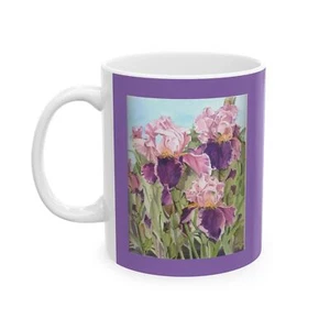 Purple Iris Ceramic Mug, 11oz or 15oz, Flower Coffee Cup for Nature Lovers, - Picture 1 of 5
