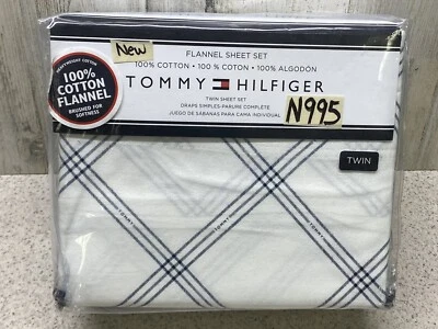 Tommy Hilfiger Juego de Sábanas Doble Franela 3 Piezas Azul Marino/Blanco Ventana Nuevo Foto 1 de 3