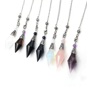 Natural Healing Crystal Quartz Stone Pendulum Rhombus Faceted Gemstone Pendant - Picture 1 of 12