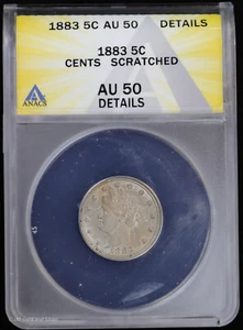 1883 5C Liberty "V" Nickel ANACS AU 50 Details - Picture 1 of 4