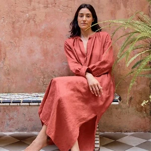 J CREW 100% Linen Cabana Midi Dress Red Sand Size PM CI920 - Picture 1 of 8