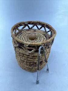 Vintage George Briard Ice Bucket Faux Leather Wicker Basket MCM - Picture 1 of 9