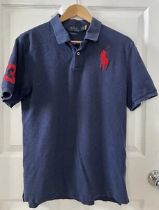 Ralph Lauren Polo Shirt Teen L 18/20 Navy Blue Red Big Pony Logo Casual Youth - Picture 1 of 21