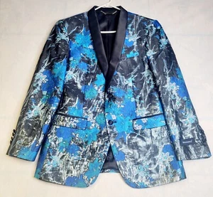 Blazer giacca blu shinney floreale uomo Barabas taglia 38R slim stile pit W1774 - Foto 1 di 11