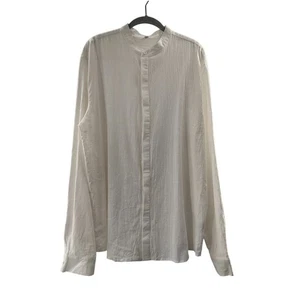 Mandarin Collar Long Sleeve Shirt S 80% Cotton 20% Flax White Dress Work Preppy - Picture 1 of 9