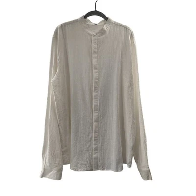 Mandarin Collar Long Sleeve Shirt S 80% Cotton 20% Flax White Dress Work Preppy - Image 1 of 4