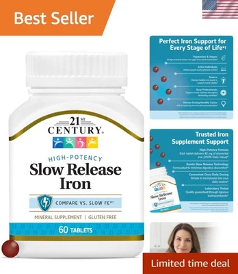 Comprimidos de hierro de liberación lenta 60 unidades - Nutrición de alta potencia y sin gluten Foto 1 de 4